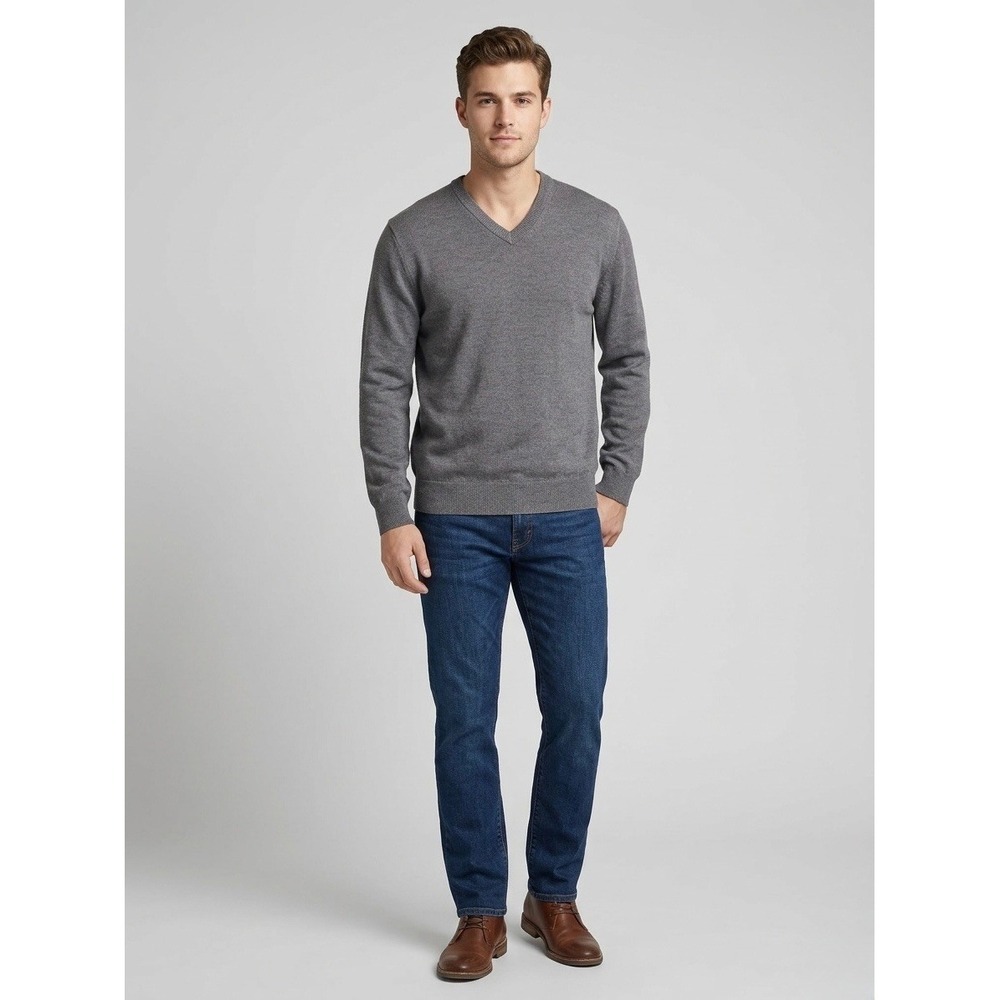Viyella Mens XL Charcoal Grey 100% Merino Wool V-Neck Long Sleeve Knit Sweater